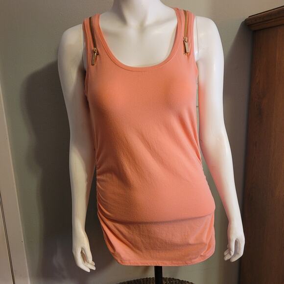 Michael Kors Orange Ruched Tank Top Sz Medium Flattering Postpartum Longline - Picture 3 of 10